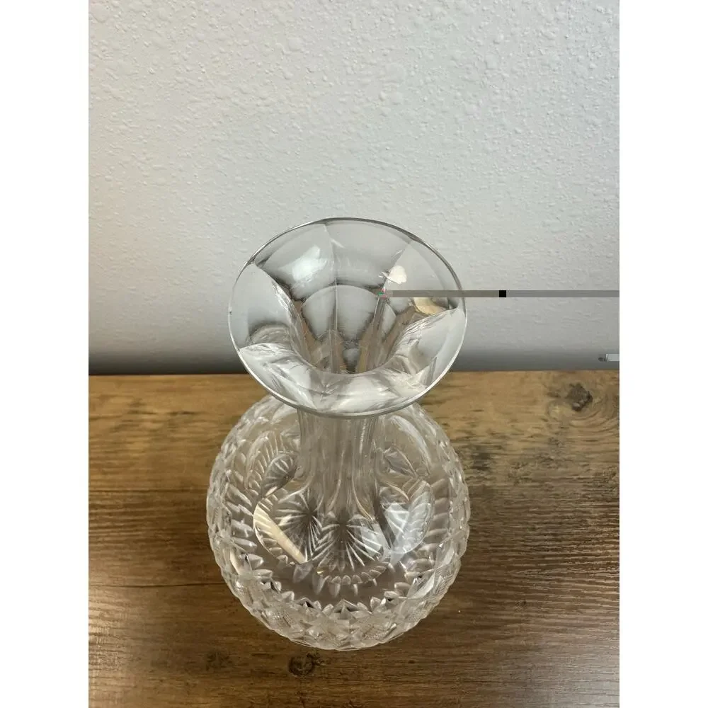 Antique Vintage Cut Crystal Decanter Tall Neck Starburst Base Bareware
